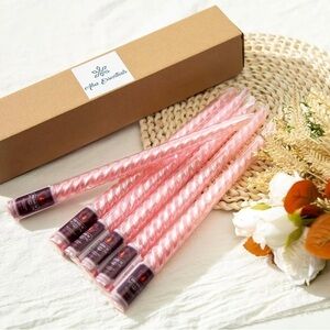 Pink spiral twisted tapered Unscented candles set of 6